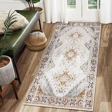 Imagem de COMSLE Tapete de área 2x4 tapete de lã sintética para entrada, tapetes pequenos laváveis persas antiderrapante tapete envelhecido tapete macio para entrada interna, quarto, sala de estar, cozinha (cáqui)