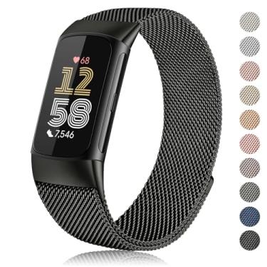 Imagem de Meliya Pulseira de metal para Fitbit Charge 6 feminina e masculina, pulseira de substituição para Fitbit Charge 6 Fitness Tracker (preto)