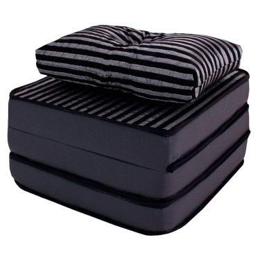 Imagem de Puff Multiuso 3 Em 1 + Travesseiro Jacquard Preto Solteiro Bf Colchões