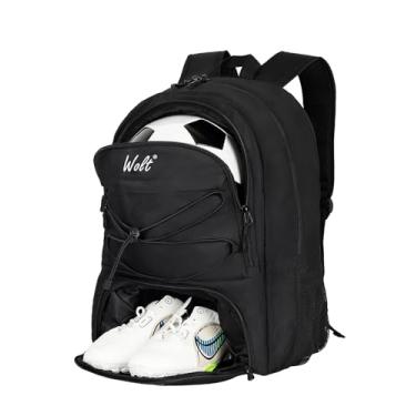 Imagem de WOLT Bolsa de futebol, mochila de futebol, mochila de basquete com chuteira e compartimentos de bola, mochila esportiva, vôlei, Preto, Large, Bolsa de futebol