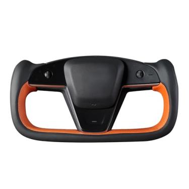 Imagem de MEWANT Capa de volante de couro real Tesla Model S Yoke costurada à mão para Tesla Model S 2021-2023 / Model X 2021-2023 Tesla Yoke Acessórios de volante (estilo 3D)