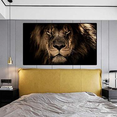 Imagem de Pintura em tela de vida selvagem. Impressão em tela de leão marrom para pôsteres e impressões artísticas. Adequado para decoração de sala de estar - 70 x 120 cm sem moldura