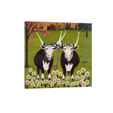 Imagem de Maud Lewis Poster-Famous Canvas Prints Reprodution-Artwork Picture Wall Art para decoração moderna de sala de estar (dois bois) 40x40cm-16x16in tela emoldurada