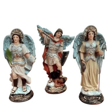 Imagem de 3 Imagens de Arcanjos São Miguel, São Rafael e São Gabriel em Resina - Trio de Arcanjos Católica - 15 cm