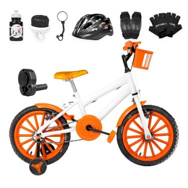 Imagem de Bicicleta Aro 16 Nylon + Kit Premium Branca E Laranja