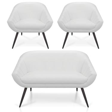 Imagem de Kit 01 Namoradeira 02 Lugares E 02 Poltronas Giovana Corino Pés Palito De Ferro Branco