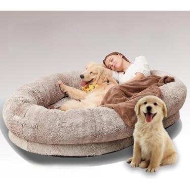 Imagem de Cama de cachorro humana para pessoas adultos xxxl, cama de cachorro gigante para humanos com cobertor, camas grandes laváveis ​​para cães para adulto, cama de cachorro fofinho para cães (tam