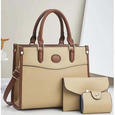 Imagem de Conjunto de capinhas de poliuretano, bolsa feminina à prova d'água, bolsa de escritório para documentos, bolsa de ombro (bronzeado)