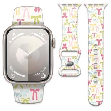 Imagem de Pulseira de silicone macio de 38 mm, 40 mm, 41 mm e 42 mm, pulseira de substituição com fecho clássico para Apple Watch Series SE 10, 9, 8, 7, 6, 5 Utral, para mulheres (verde-rosa)