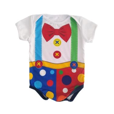 Imagem de Body de Bebê Manga Curta Fantasia Palhacinho Bodie Neném Temático Circo