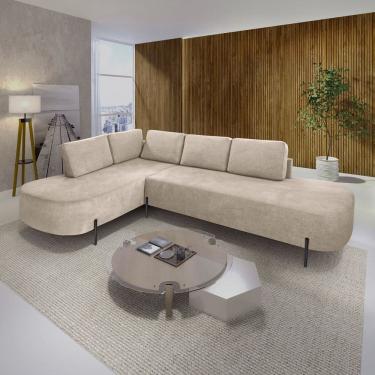 Imagem de Sofá de Canto Orgânico 4 Lugares 265cm Base de Ferro Chaise Esquerda Luna Bege Claro