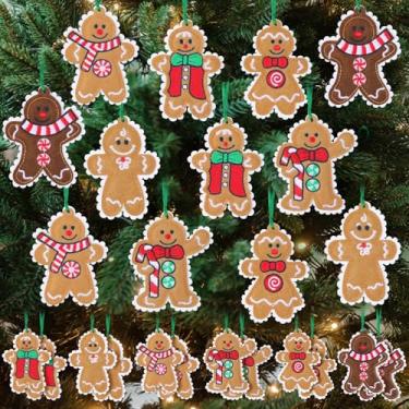 Imagem de Civaner 24 peças de enfeites de Natal bordados de gengibre floco de neve bordados de feltro rústicos enfeites de Natal pendurados pingentes para árvore de Natal, casa, decoração de férias de inverno