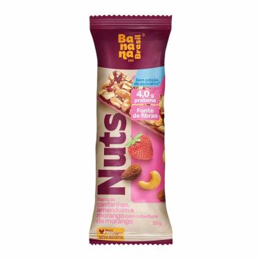 Imagem de Barra Castanhas, Amendoim e Morango com Cobertura de Morango Nuts Banana Brasil 25g