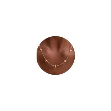 Imagem de VRIUA Colares femininos - Colar de corrente delicada banhado a ouro 14K com cinco pingentes: diamante, laço, floco de neve, cruz, flor, trevo, borboleta, coração, estrela de Davi e joia moderna