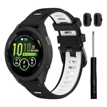 Imagem de TopPerfekt Pulseira de relógio para Garmin Forerunner 265, pulseira de substituição esportiva de silicone macio para Forerunner 570 47 mm/255/265-Music, Venu 2/3 (22 mm) - (preto/branco)
