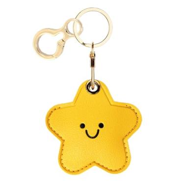 Imagem de Capa de couro compatível com AirTag, linda capa protetora com chaveiro, rastreador GPS antiarranhões para chaves, bolsa, animais de estimação, mochila (estrela amarela)