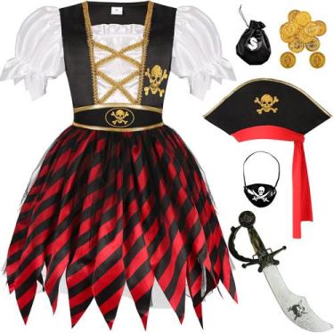Imagem de Fantasia pirata SKCAIHT para meninas, vestido de Halloween (9 a 11 ano