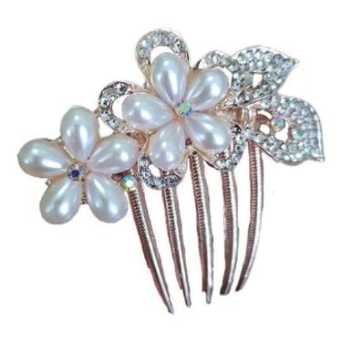 Imagem de Arranjo Enfeite Cabelo Noiva Dama Dourado - Flor Com Laço