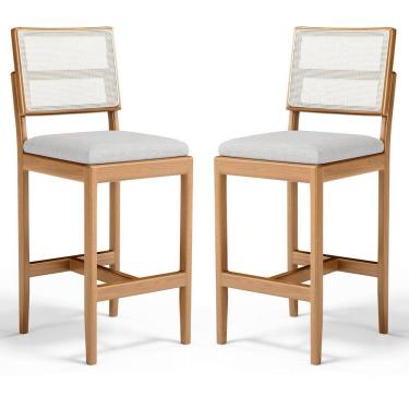 Imagem de Kit Com 2 Banqueta Milena Madeira Maciça Assento Estofado Encosto De Tela Sintética