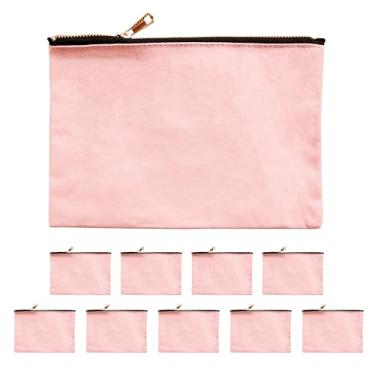 Imagem de ModParty Bolsas de cosméticos de lona – Conjunto de 10 – 21,6 cm x 15,2 cm Bolsas de maquiagem com zíper – Tela em branco para presente personalizado – Bolsas de Higiene Pessoal de Viagem por Atacado