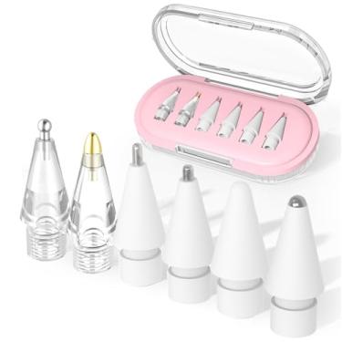 Imagem de Pacote com 6 pontas de lápis de substituição para Apple Pencil com capa transparente, pontas de lápis de metal com controle preciso de ponta fina, compatível com Apple Pencil 1ª geração/2ª geração/USB