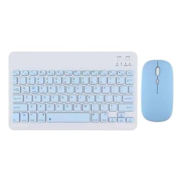 Imagem de Teclado E Mouse Bluetooth Recarregáveis – Design Slim, Silencioso E Ergonômico Para Escritório E Casa Para Computador, Tablet E Laptop Ipad | Kit Premium Sem Fio 2 Em 1 (Azul-Claro)