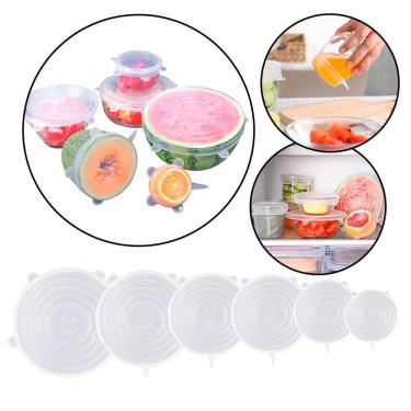 Imagem de Kit 6 Tampas Silicone Para Potes E Frutas Ajustável Geladeira Micro-Ondas