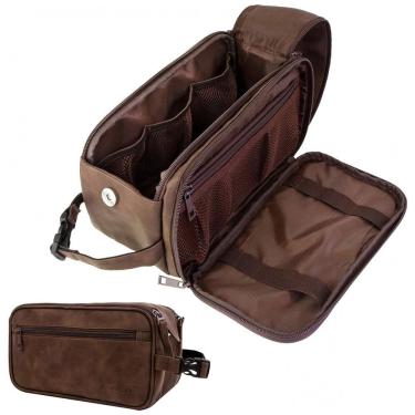 Imagem de Necessaire Masculina de Couro, PAVILIA, Marrom Escuro