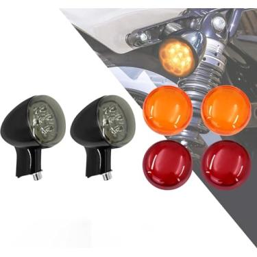 Imagem de HDBUBALUS Luz traseira indicadora de luz LED de seta com 6 peças de lente adequada para Harley Sportster XL 883 1200 1992-2022 braço longo preto