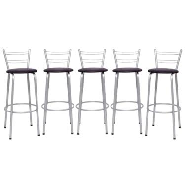 Imagem de Banquetas Altas Flórida Estrutura Prata 70cm Para Balcão Cozinha, Bar, Bistrô, Americano Kit 05 Unidades - Itagold (Assento Marrom Escuro)