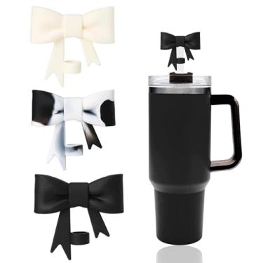 Imagem de 3 peças de capas de canudo de laço elegantes e fofas compatíveis com copos Stanley de 30 e 1,134 g, protetores de palha de silicone fofos reutilizáveis para canudos StanleyCups de 10 mm