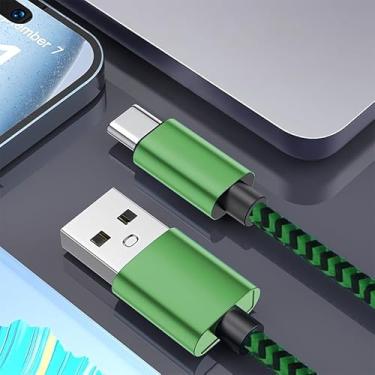 Imagem de Cabo USB tipo C de 2,4 m de 2,4 A, carregamento rápido, carregador tipo C, trançado de nylon premium, compatível com Samsung Galaxy S24 S23 S22 S21 S20 Note20, Pixel, Moto G, verde
