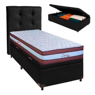 Imagem de Cama + Bau Preto E Colchão Molas Ensacadas Solteiro - Legaccy Paropas + Cabeceira