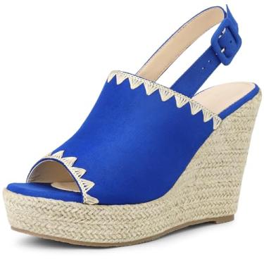 Imagem de Allegra K Sandália plataforma feminina espadrille peep toe salto cunha tira slingback, Azul escuro, 37