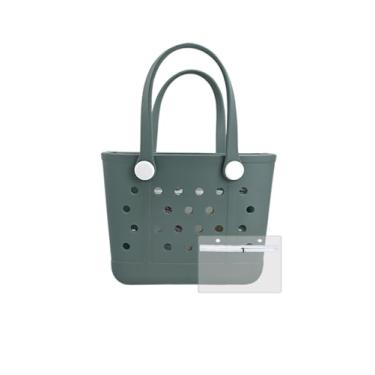 Imagem de Urvczza Bolsa de praia de borracha, bolsa feminina à prova d'água, para viagens, piscinas e academias, Verde vidro/P, Small, Bolsa de praia à prova d'água