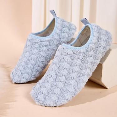 Imagem de Pantufas domésticas para mulheres, masculinas, quentes, térmicas, macias, leves, sem cadarço, para uso interno e externo, Azul, 7.5-8.5 Women/6-7 Men