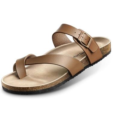 Imagem de KEMISANT Sandálias femininas deslizantes casuais com sola de borracha antiderrapante e cabedal de camurça, Tawny4228, 5 Women/3 Men