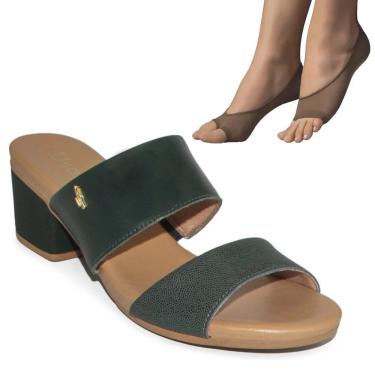 Imagem de Kit Tamanco Usaflex Salto Bloco Feminino + 2 Pares de Meias