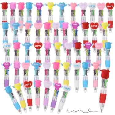 Imagem de BESARME Pacote com 48 canetas multicoloridas em uma, canetas esferográficas de coração para dia dos namorados, aniversário, festa infantil, sala de aula