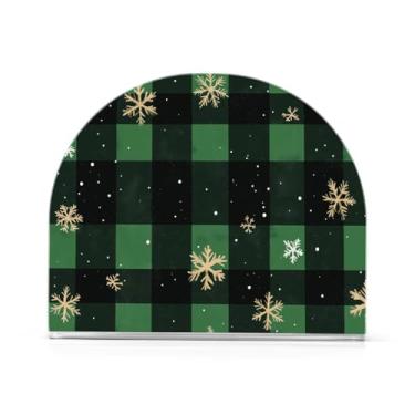 Imagem de Blueangle Porta-guardanapos xadrez buffalos pretos flocos de neve, suportes de guardanapo verticais à prova de vento para cozinha, decoração de Halloween de casa dispensador de papel acrílico para