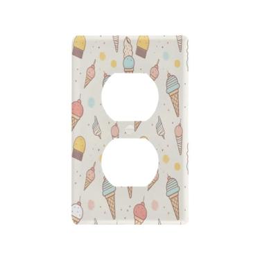 Imagem de Blueangle Placa de parede de tomada dupla com padrão de sorvete, tamanho padrão, placas de cobertura de tomada elétrica de 1 gangue para decoração de quarto de escritório em casa, 4,53 x 2,76