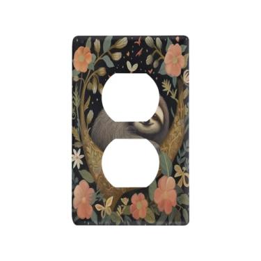 Imagem de Blueangle Placa de parede com tomada dupla de preguiças engraçadas, tamanho padrão, placas de cobertura de tomada elétrica de 1 gangue para decoração de quarto de escritório em casa, 4,53 x 2,76