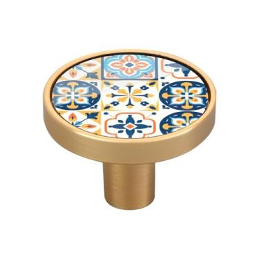 Imagem de Blueangle Pacote com 4 puxadores de armário de cerâmica mexicana 3,5 cm Puxadores redondos de gaveta para cômoda e armários de cozinha (507)