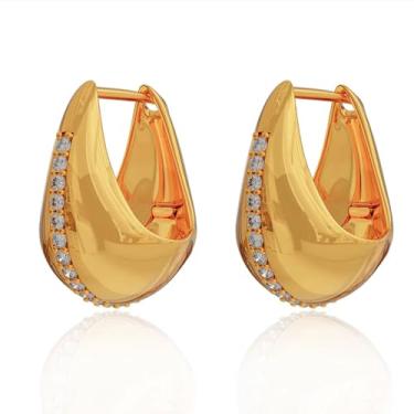 Imagem de Brincos femininos de argola de lágrima de ouro 14 k - Gota de água de zircônia cúbica pequenos modernos geométricos com trava traseira joias presentes para aniversário de aniversário diário, one size