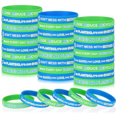 Imagem de Motionchic 60 pulseiras de borracha Happy Earth Day Pulseira de silicone verde azul colorida elástica para eventos, pulseiras de borracha, acessórios esportivos para mulheres, homens, lembrancinhas de