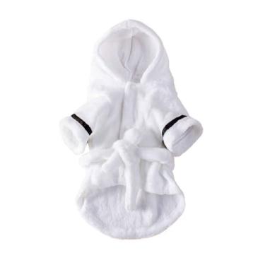 Imagem de Toalhas de microfibra para cães para secar cães grande toalha média pequena absorvente roupão para animais de estimação roupas de gato com capuz macio confortável fofo (branco, M)