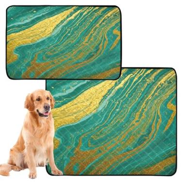 Imagem de CEBUGI Almofadas de xixi laváveis para cães, pacote com 2, almofadas impermeáveis para filhotes de cachorro, antiderrapante, à prova de vazamento, para cama de cercadinho, fundo de mármore dourado