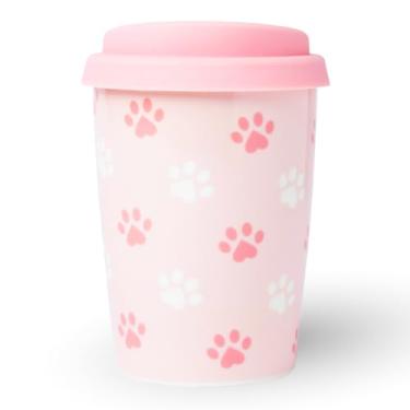 Imagem de ARTHAUSEN Caneca de café de viagem de cerâmica com tampa - impressões de patas - Reutilizável China e recipiente portátil de silicone para bebidas quentes e frias - Segura para lava-louças e