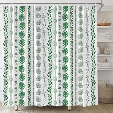 Imagem de UEAUUN Cortina de chuveiro com folhas tropicais verdes, folha de palmeira, cacto, botânica, floral, boho, planta de verão, decoração de casa de banho (178 cm L x 180 cm C)