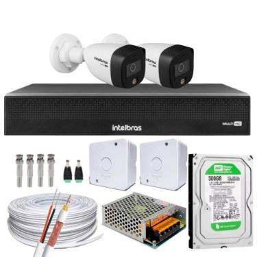 Imagem de Kit 2 Cameras Full Color Intelbras Dvr Mhdx 4 Ch Color Noite
